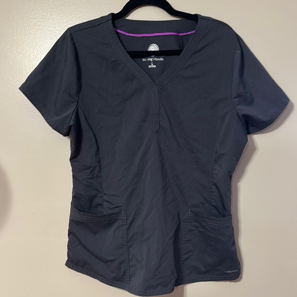 Healing Hands Gray Scrub Top